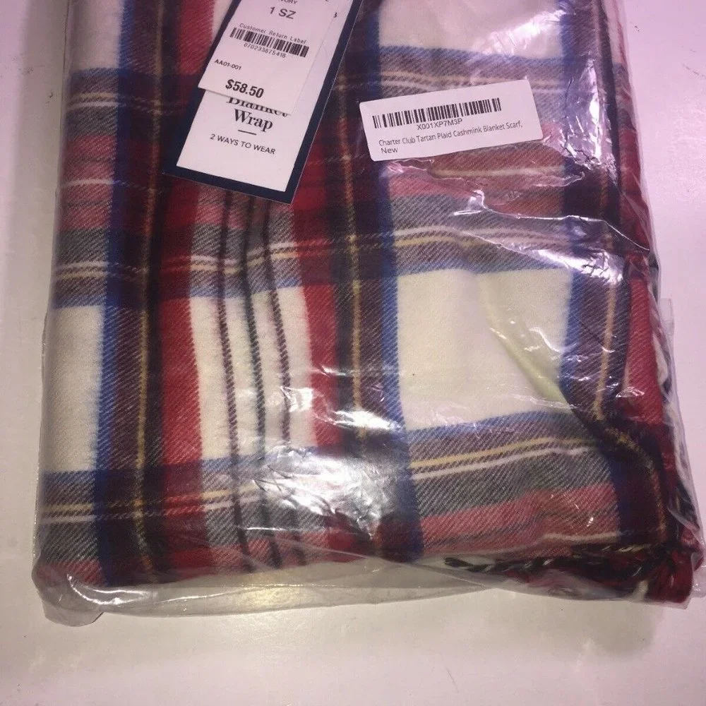 Charter Club Tartan Plaid Cashmink Blanket Scarf